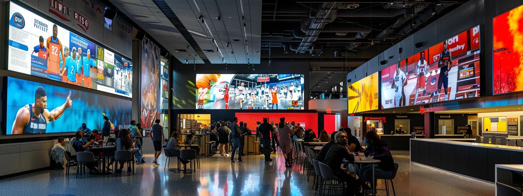 a dynamic indoor sports performance space showcases a diverse group of professional athletes engaging in a high-energy nutrition seminar, with colorful infographics illustrating various effective diet types for enhancing performance and recovery.