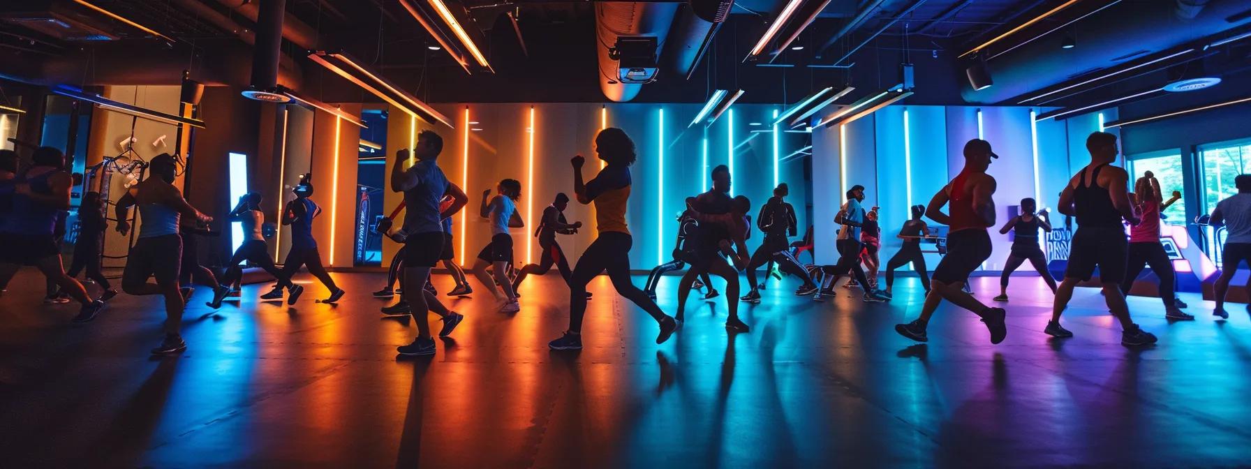 a dynamic indoor sports training facility showcases athletes engaged in rigorous strength training exercises, with vibrant lighting highlighting their focused expressions and powerful movements as they work to enhance muscle stability and prevent injuries in high-impact sports.