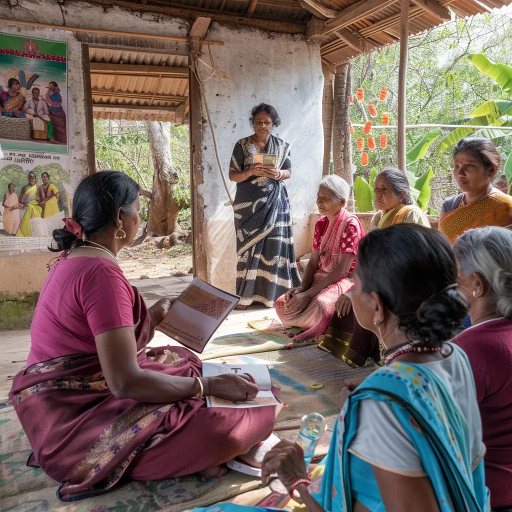 Community health worker educating villagers about Nipah virus prevention and the One Health approach