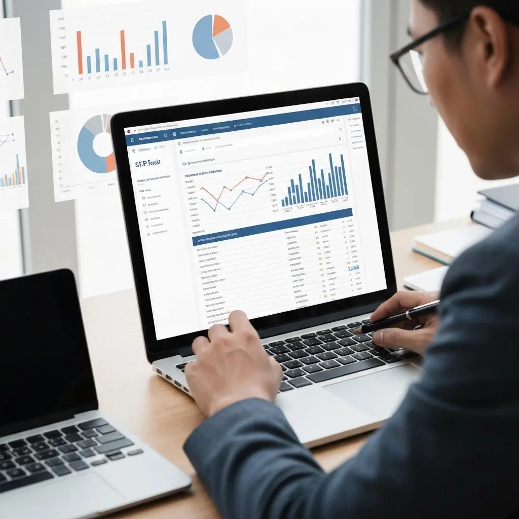 Digital marketing expert developing semantic SEO strategies in a creative workspace