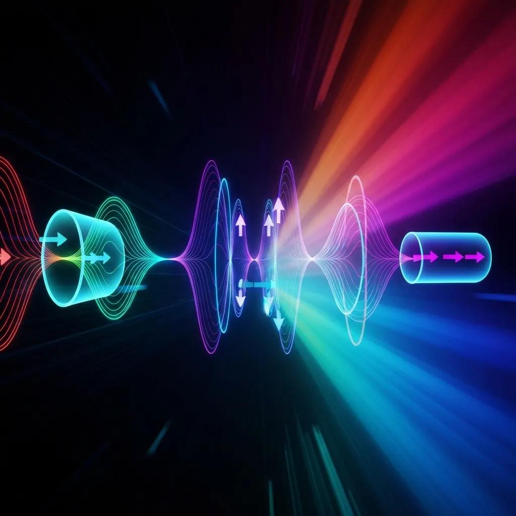Illustration of sound waves creating cooling effects in a gas-filled tube, representing thermoacoustic refrigeration