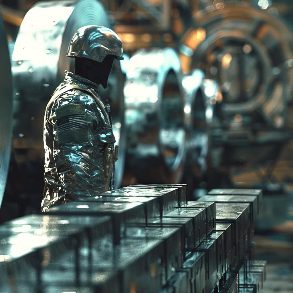 Steel and aluminum materials with military elements highlighting national security tariffs under Section 232