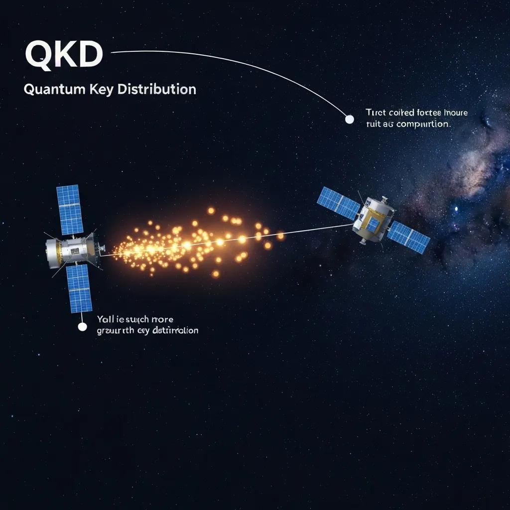 Visual representation of Quantum Key Distribution with photons transmitted between a satellite and ground station