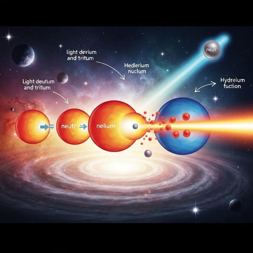 Illustration of nuclear fusion process, highlighting energy release and clean energy potential