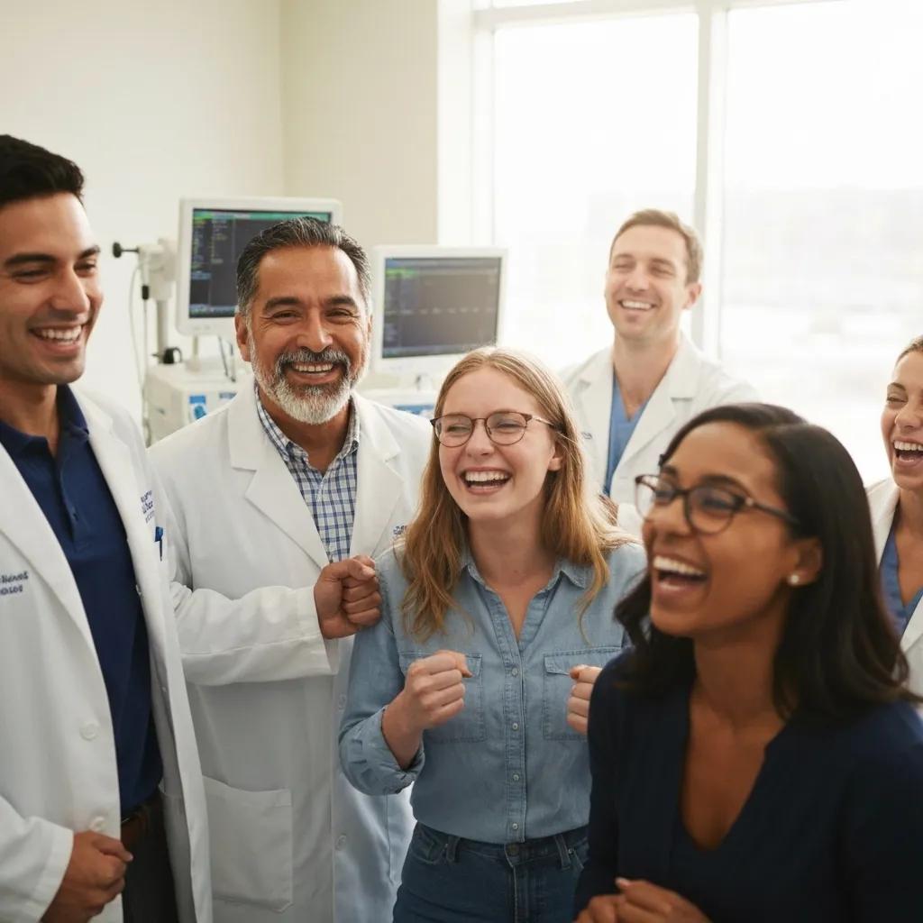 Celebration of success in a clinical trial with diverse patients and researchers