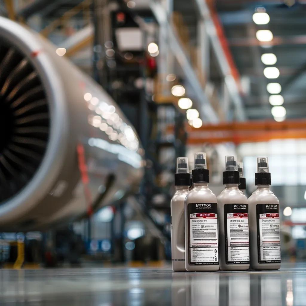Krytox lubricant containers in aviation maintenance environment, emphasizing reliability and performance