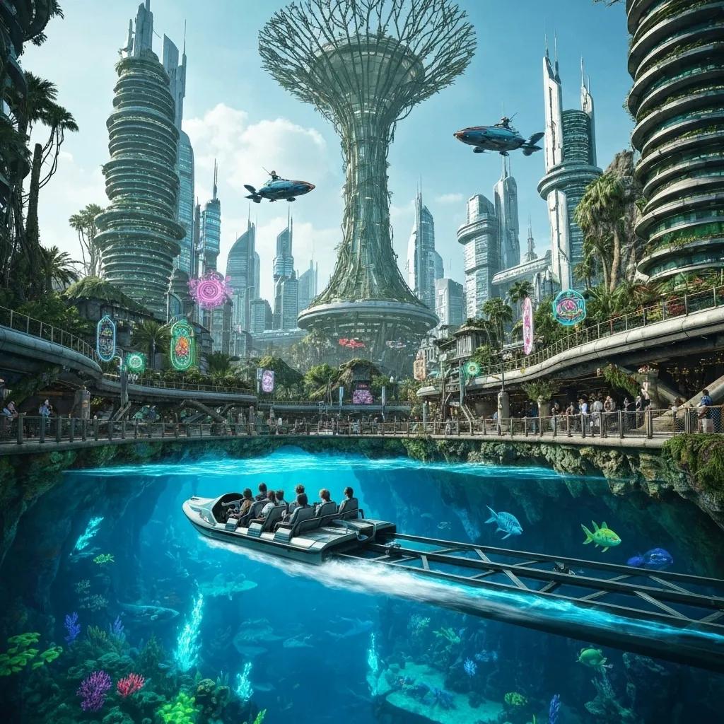 Guests enjoying the Avatar boat ride through glowing underwater caverns with interactive elements