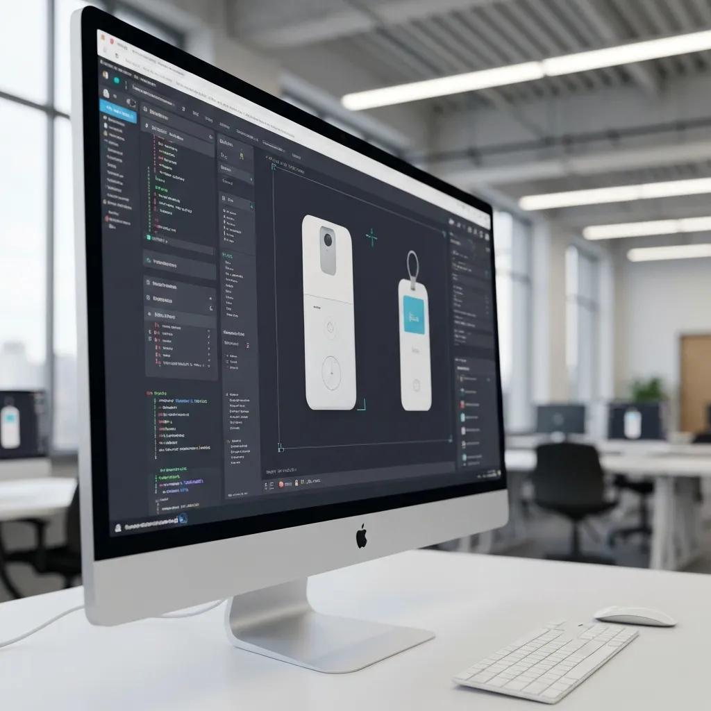Digital workspace showcasing generative AI software creating hyper-realistic fake IDs