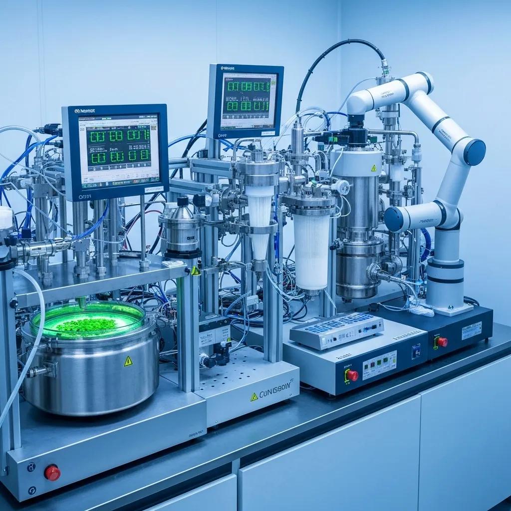 Modern bioreactor illustrating the precision fermentation process for lab-grown palm oil