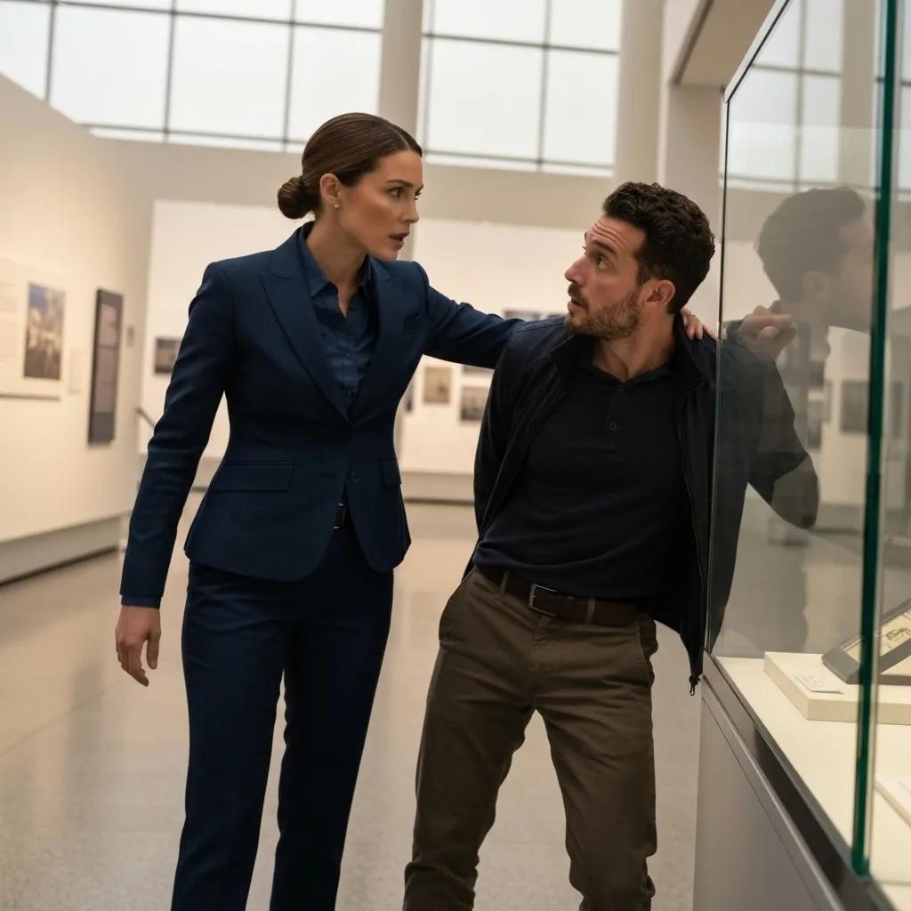 FBI agents investigating art theft in a museum, showcasing forensic analysis and collaboration