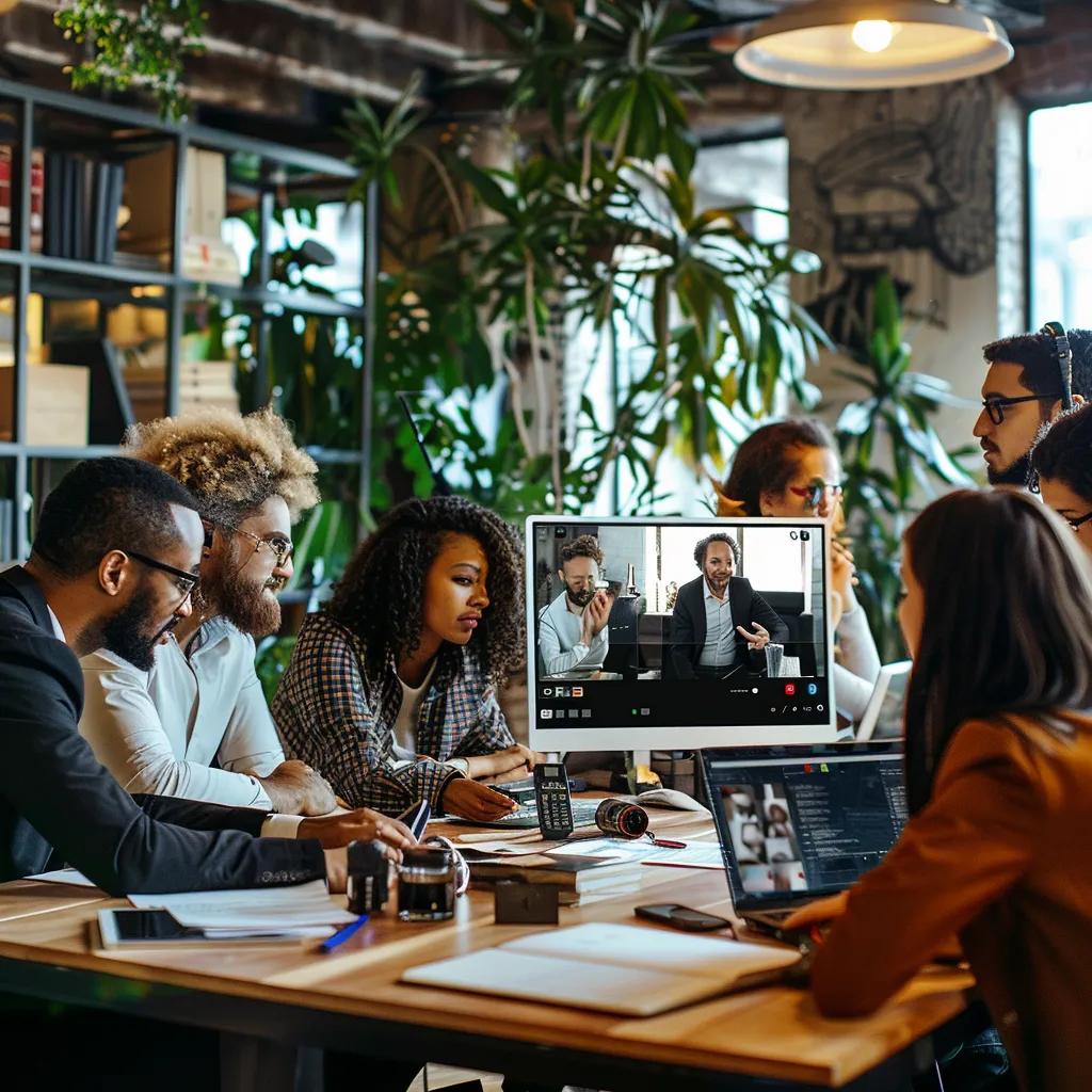 Diverse professionals in a video conference, highlighting remote work deception in North Korean infiltration