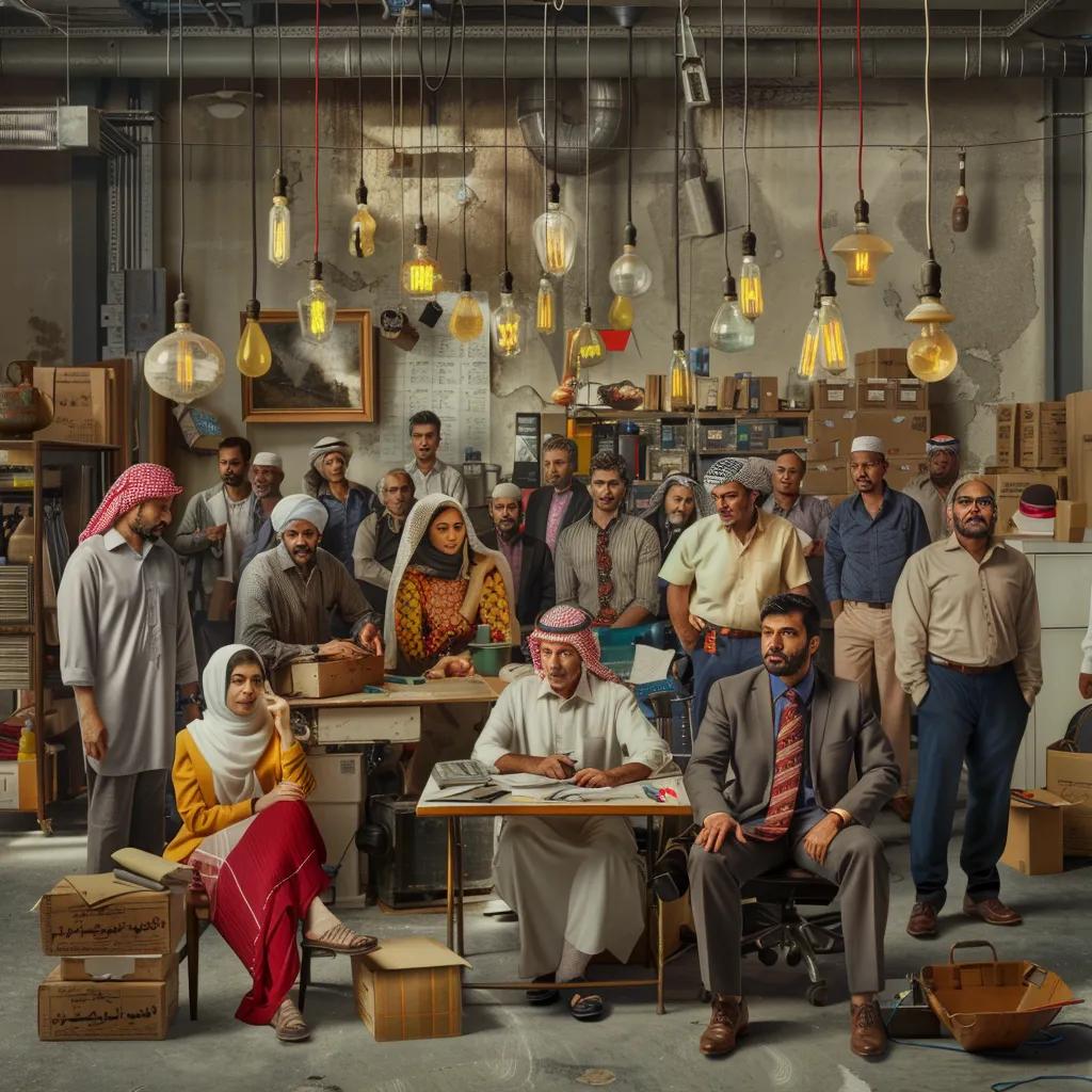 Diverse group of expatriate workers representing various nationalities in a communal setting
