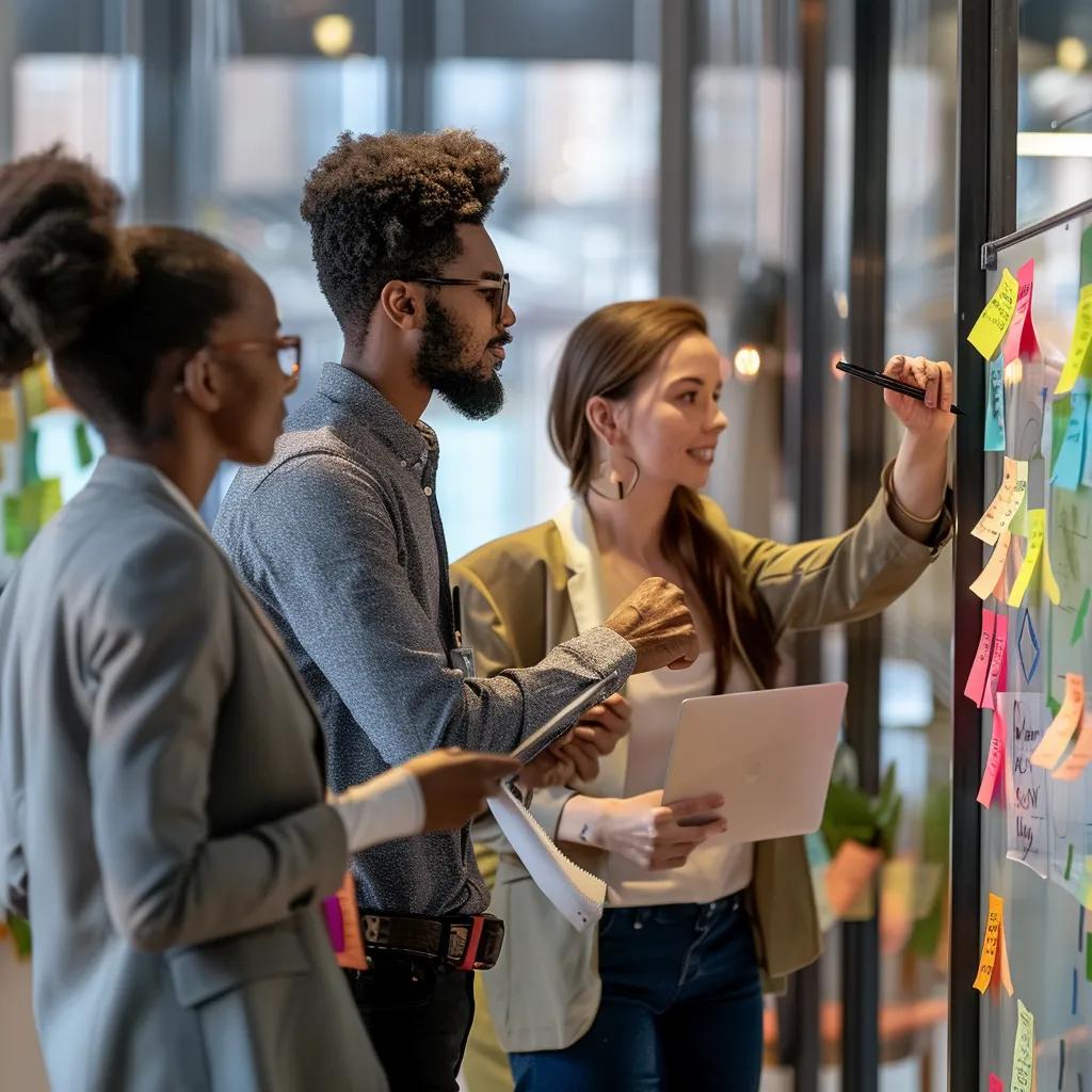 Diverse professionals collaborating in a modern office, aligning career paths with personal values