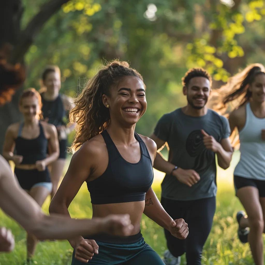 Group of people exercising together in a park, illustrating the role of positive habits in life success