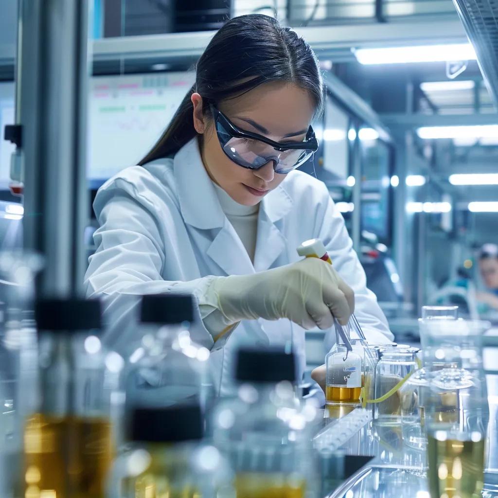 Engineer experimenting with advanced lubrication technologies in a lab