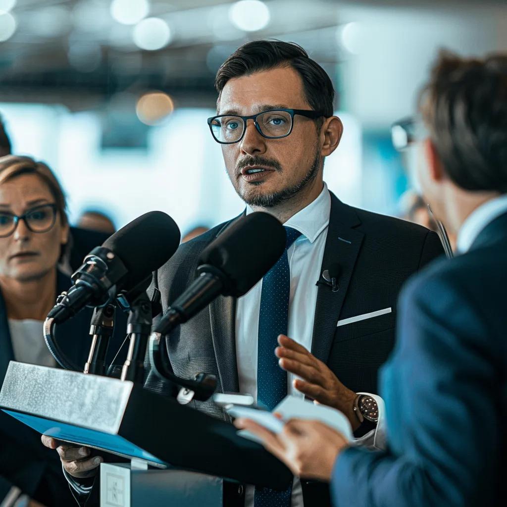 Airline representative addressing media about incident response, highlighting corporate accountability and passenger welfare