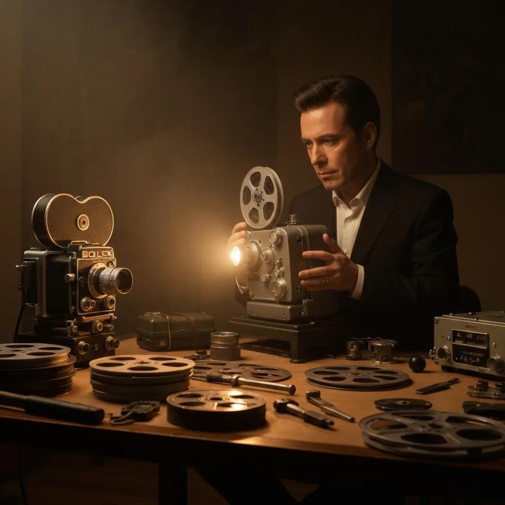 A dramatic stage set with vintage props, representing the themes of Quentin Tarantino's upcoming stage play