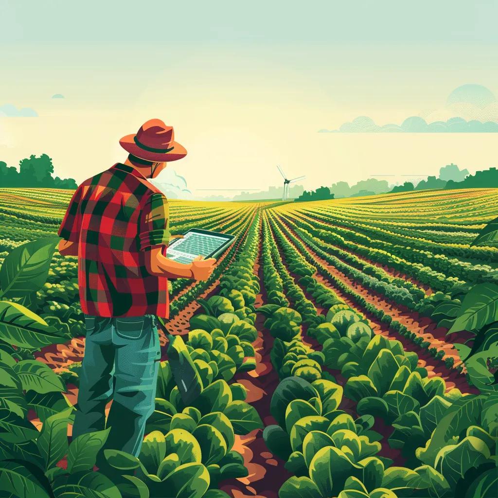 Farmer using AI technology in agriculture for weather forecasting