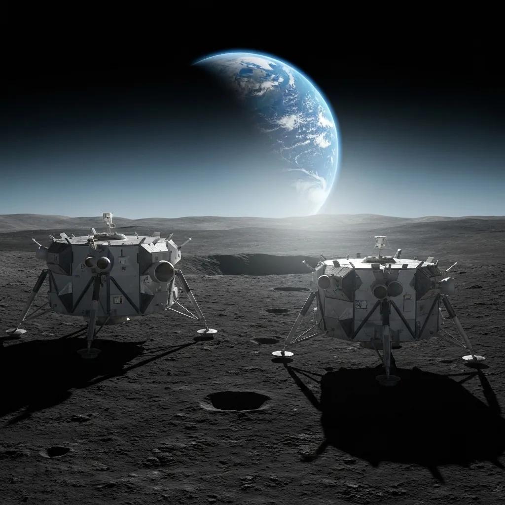 Blue Moon lunar lander in a lunar landscape, illustrating its design for Artemis V