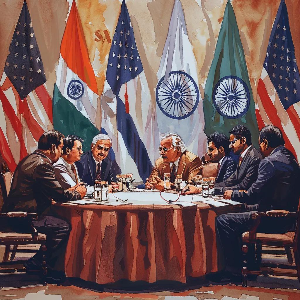 US and Indian trade representatives in a serious meeting discussing tariffs and trade relations
