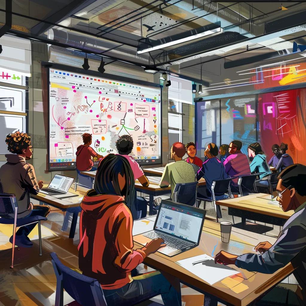 Diverse students collaborating in a modern classroom, representing UEL's Vision 2028 and commitment to inclusive education