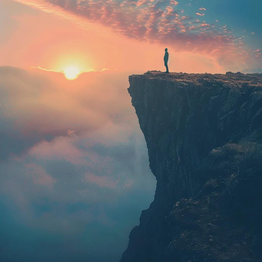 Individual at cliff edge symbolizing growth mindset and opportunities for personal development