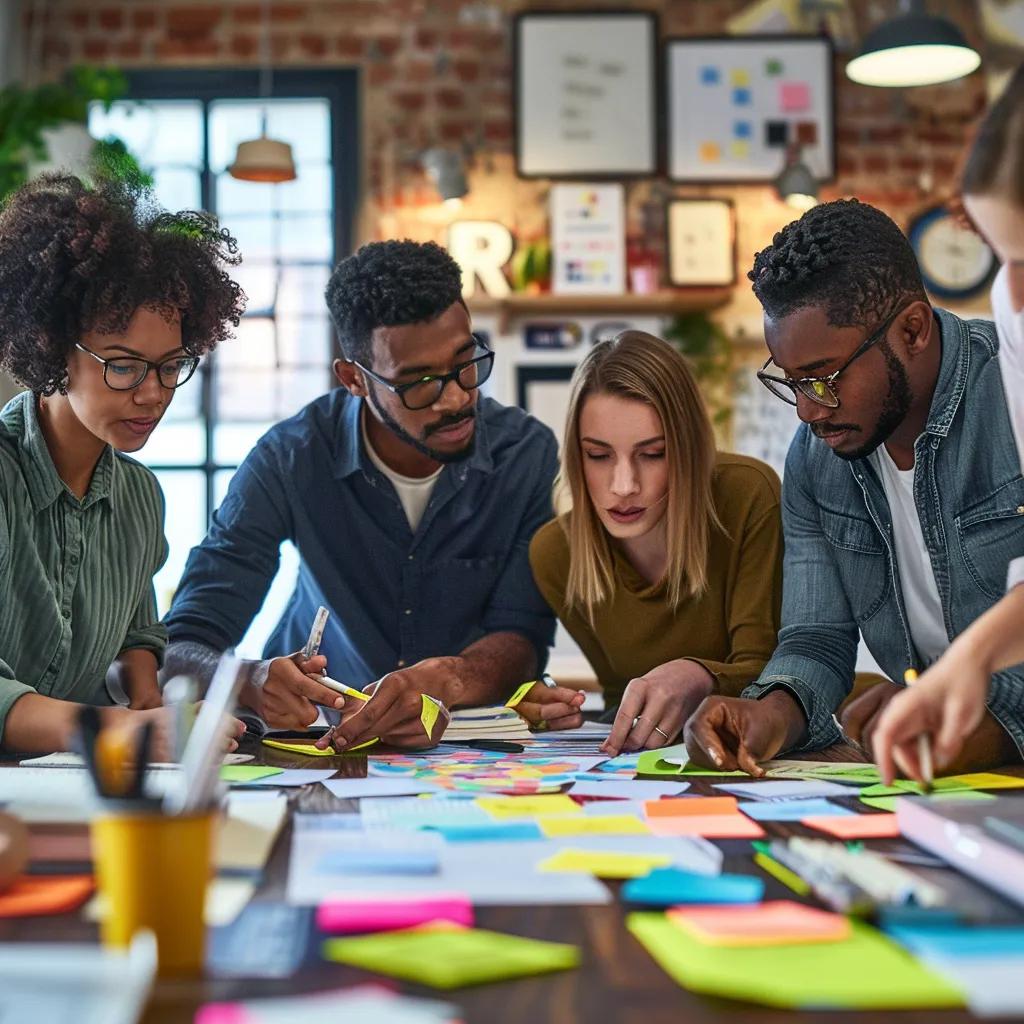 Diverse team collaborating in a modern workspace, illustrating adaptability in professional settings
