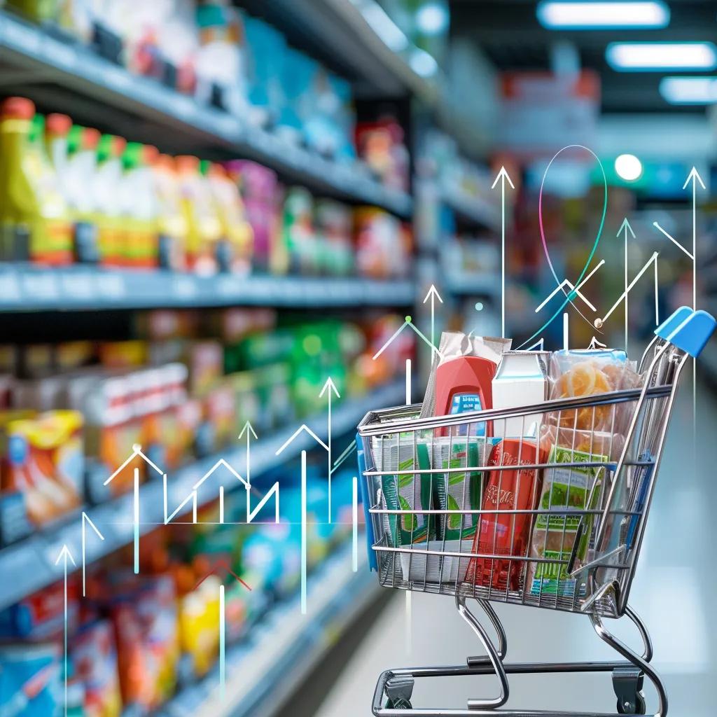 Shopping cart filled with consumer goods symbolizing the impact of tariffs on prices and wages in the U.S. economy