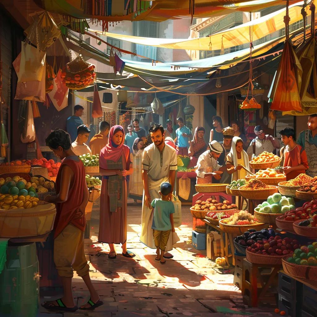 Diverse travelers exploring a vibrant market, highlighting cultural immersion and personal growth through travel