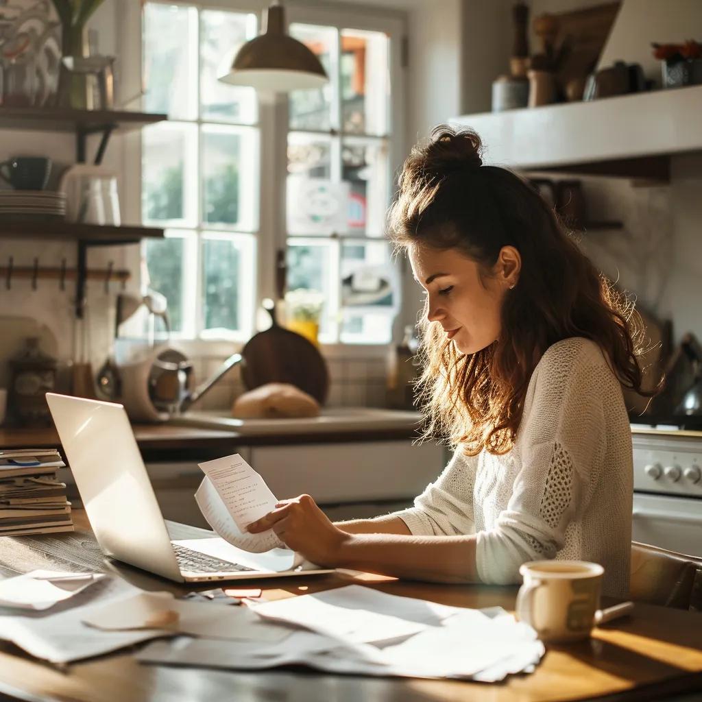 Adult reviewing financial documents at a kitchen table