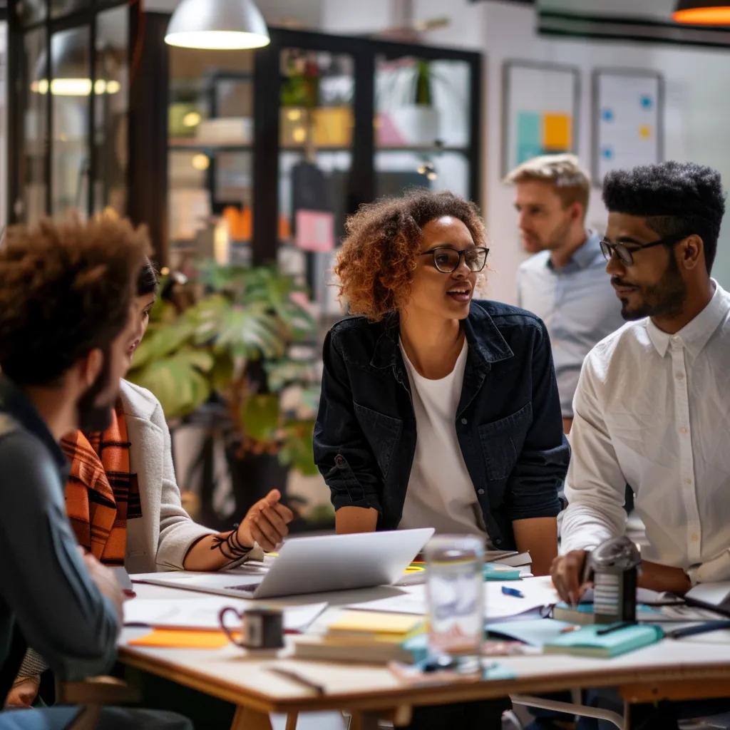 Diverse professionals collaborating in a modern office, representing the US job market trends