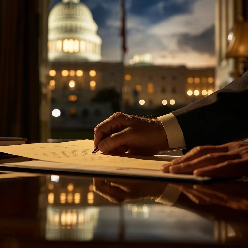 Close-up of a hand placing a nomination document with the U.S. Capitol in the background