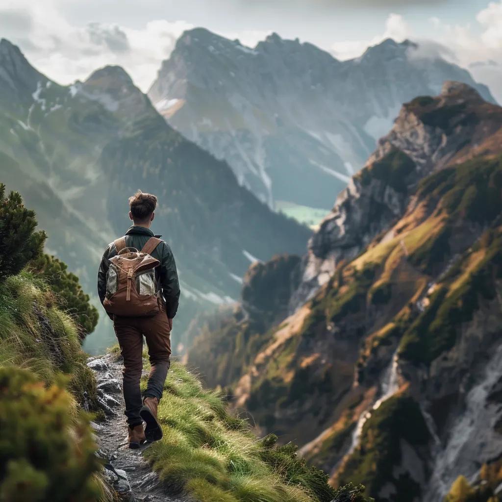 Traveler hiking a mountain trail, symbolizing resilience and personal growth through travel experiences