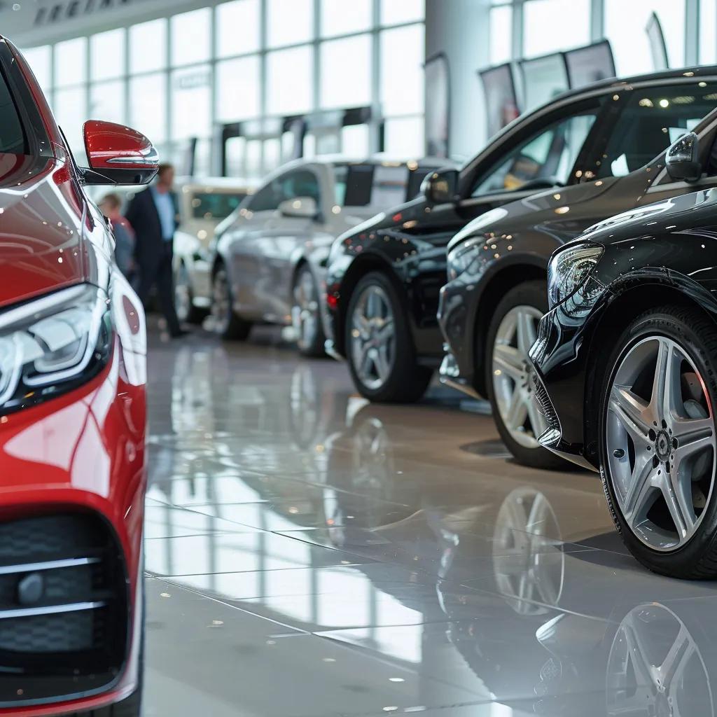 Car dealership displaying new vehicles with higher price tags due to tariffs