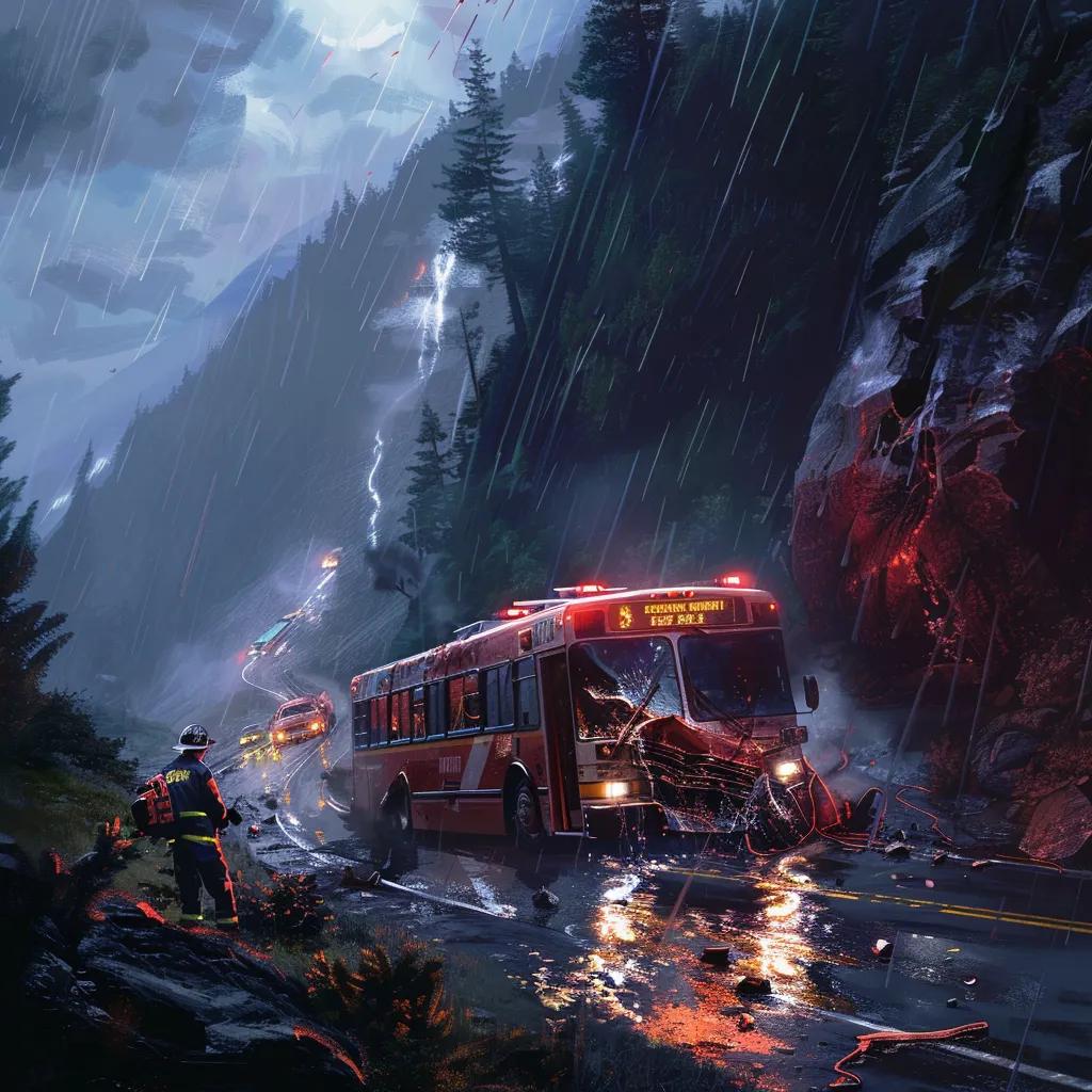 Emergency responders at the scene of a bus accident in North China, highlighting the urgency of rescue efforts