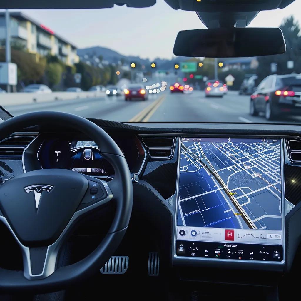 Components of Tesla Autopilot system with vehicle background