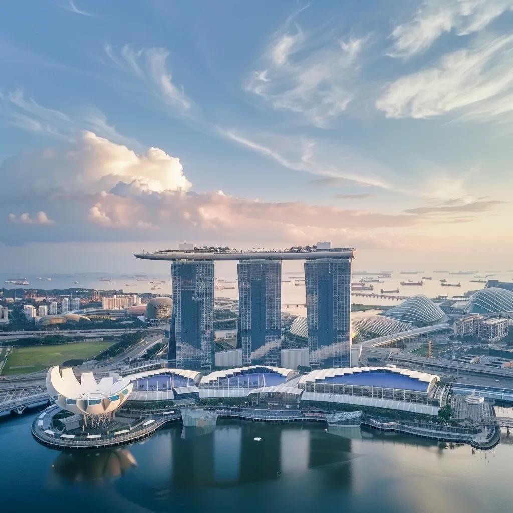 Aerial view of Marina Bay Sands highlighting the iconic architecture and construction for the $8 billion expansion