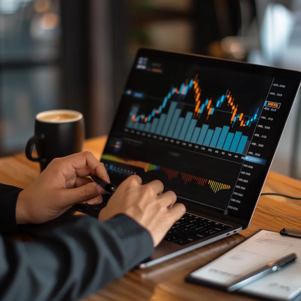 Financial analyst reviewing stock performance charts, highlighting changes in Qualcomm's analyst ratings and forecasts