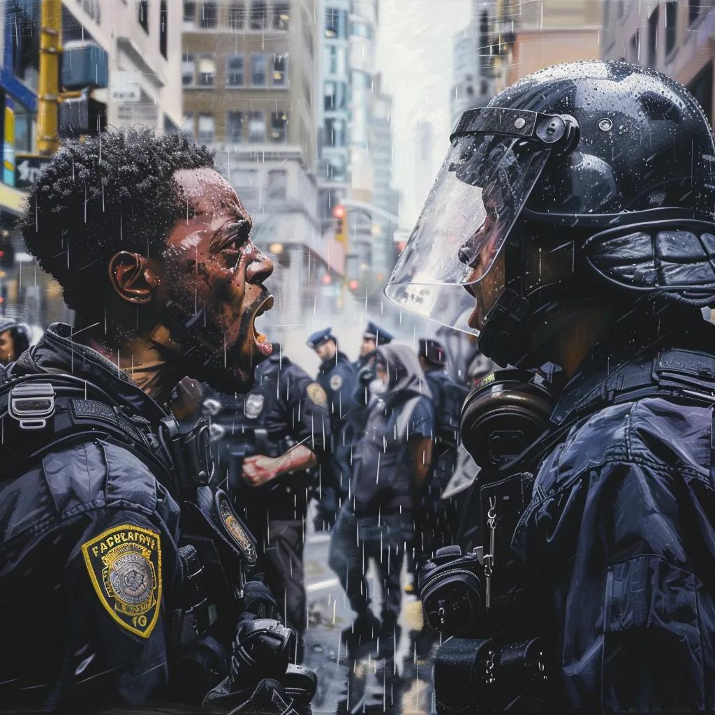 Confrontation between protesters and law enforcement during a UK immigration protest