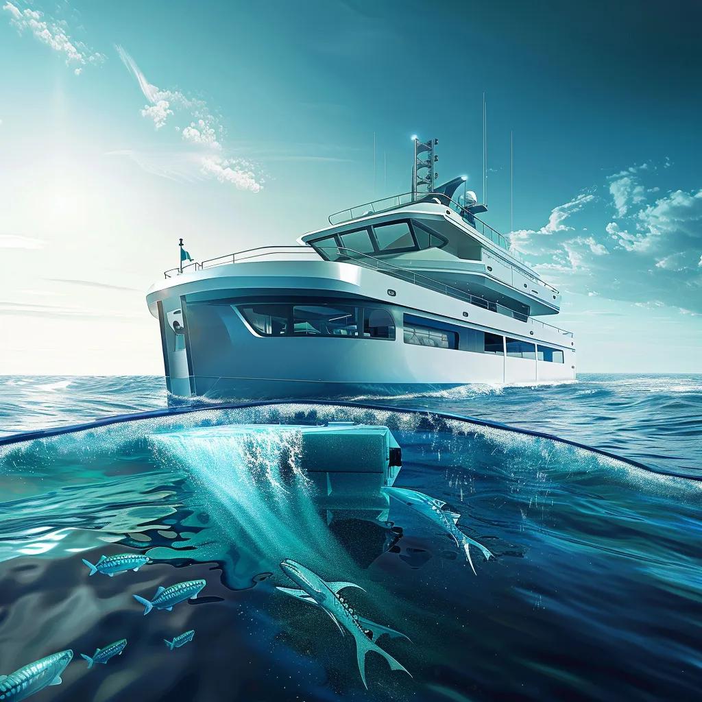 Guoxin-1 smart offshore aquaculture vessel in action, showcasing advanced design and sustainable seafood production