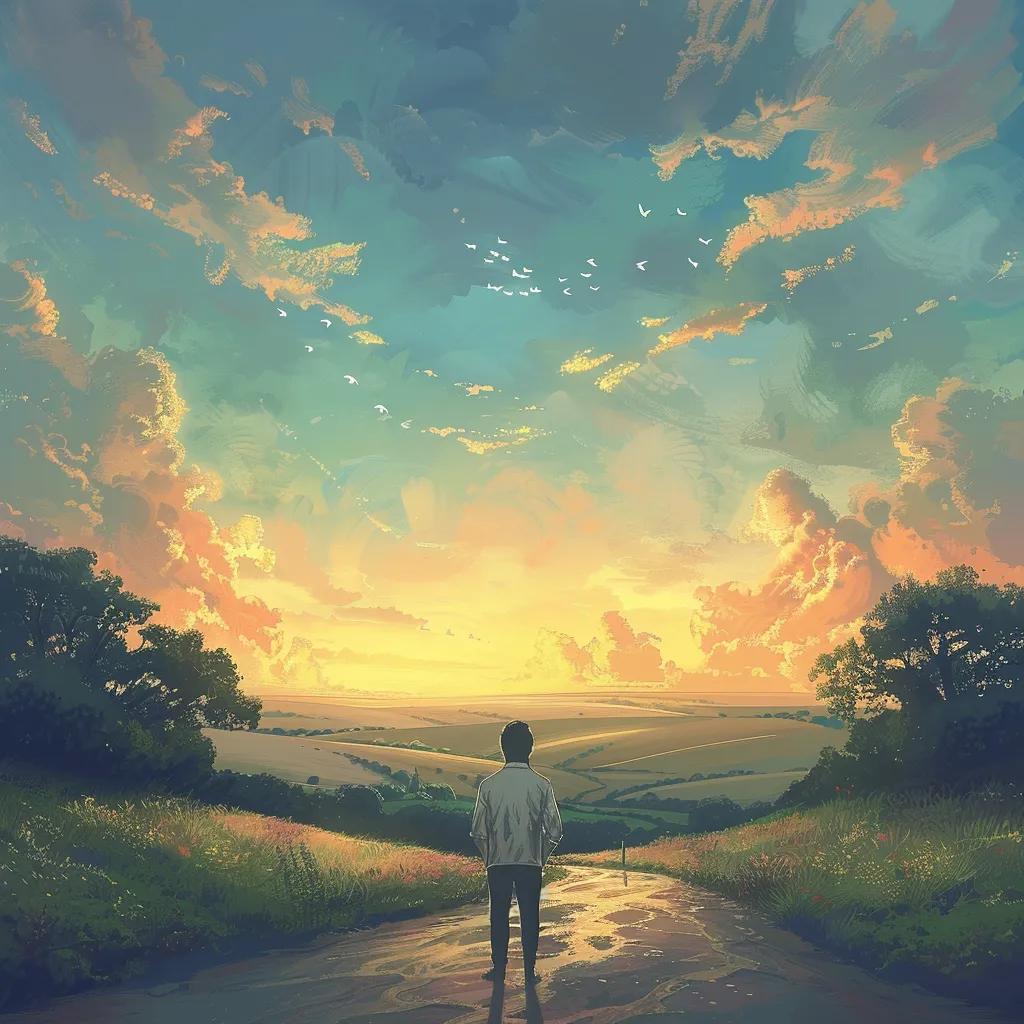 Person at a crossroads contemplating big life decisions with a sunrise in the background