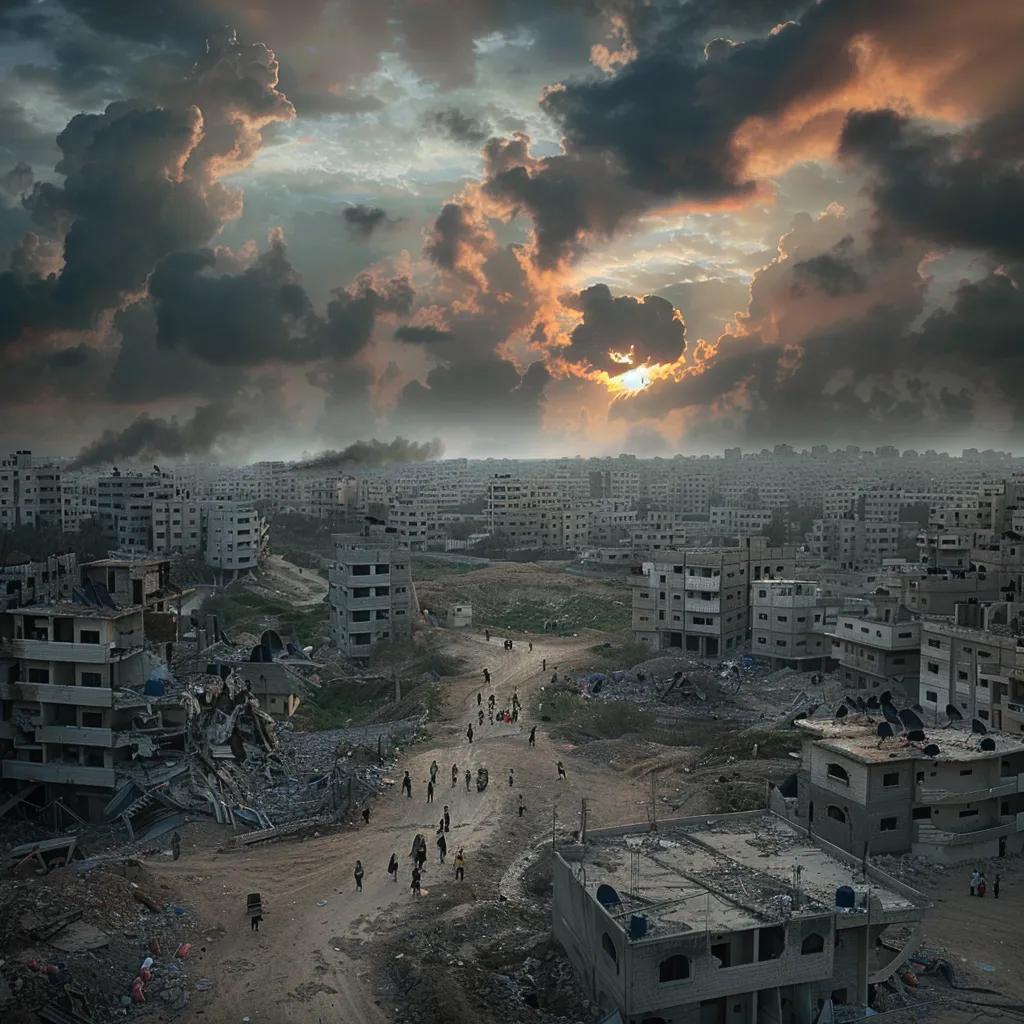 Gaza Strip urban landscape highlighting humanitarian challenges amidst conflict