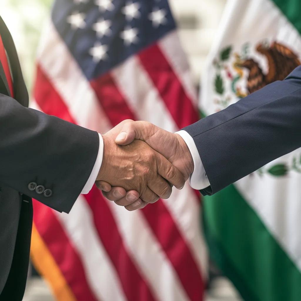 Handshake between U.S. and Mexican officials symbolizing the tariff pause agreement