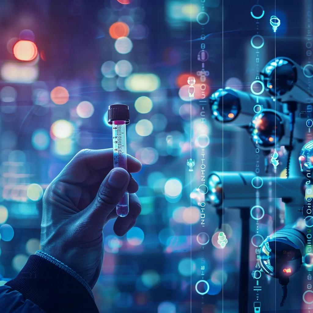 Close-up of a hand holding a DNA sample tube, highlighting privacy concerns and surveillance issues