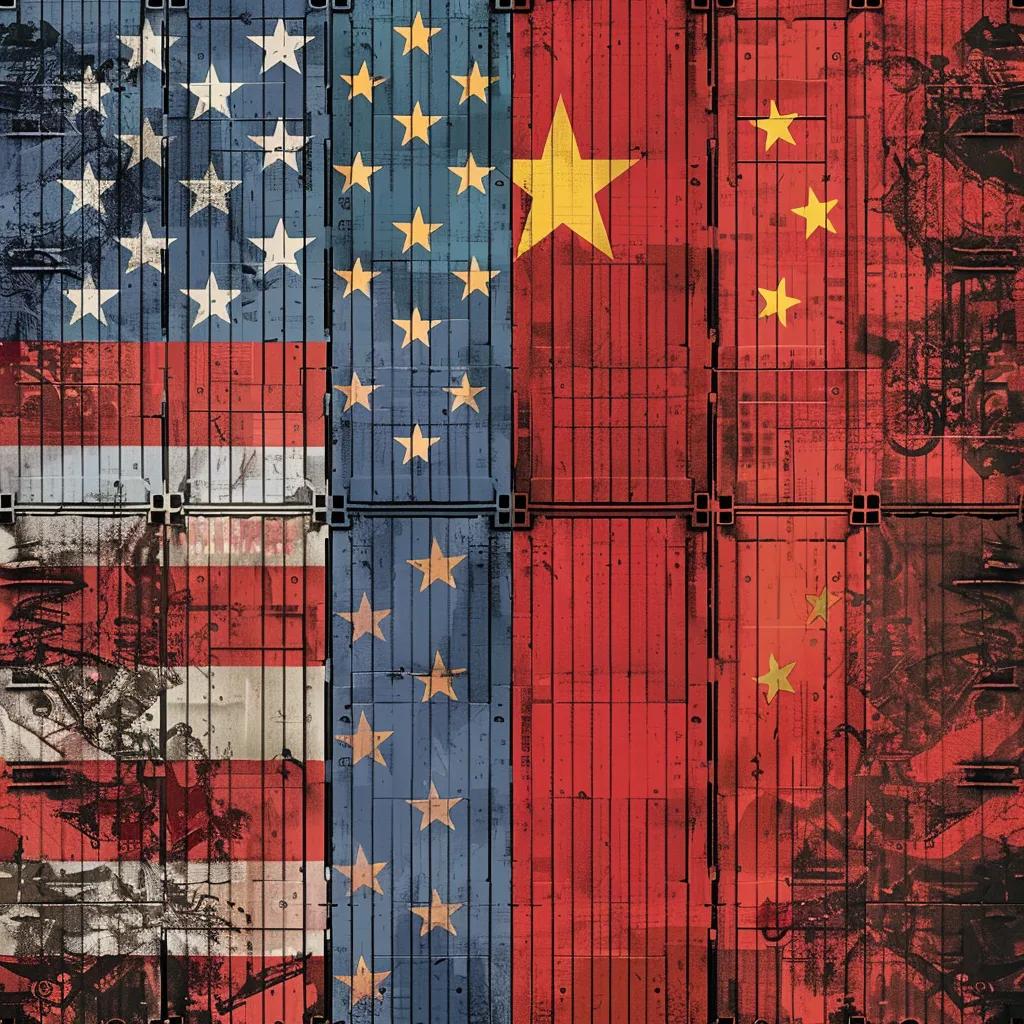 U.S. and China flags with trade elements symbolizing the dynamics of tariffs and trade relations