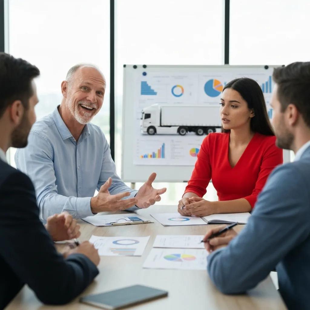 Business meeting discussing the significance of funding for Deepway's growth in autonomous trucking