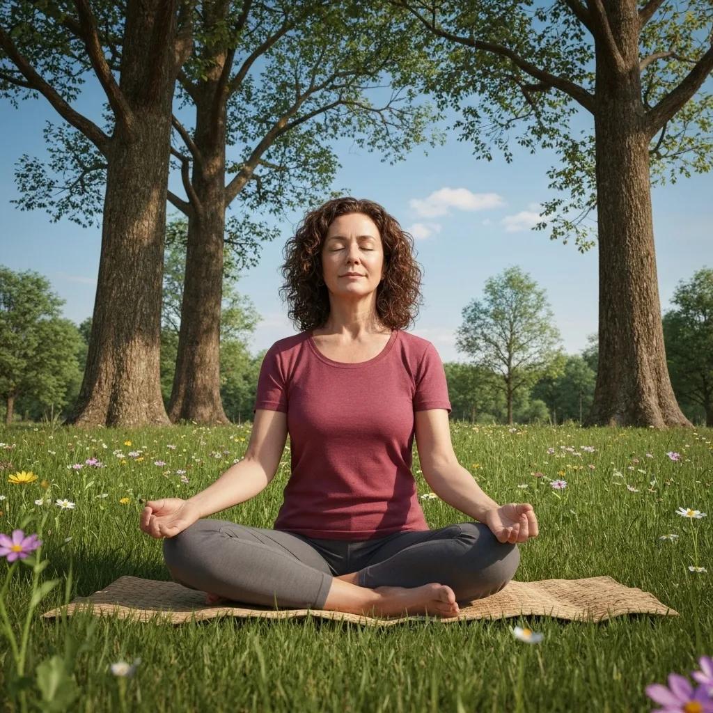 Individual meditating in nature, symbolizing the mental health benefits of a four-day work week