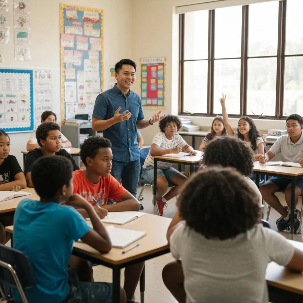 Classroom scene with a teacher and animated avatar translating lecture content into ASL for diverse students