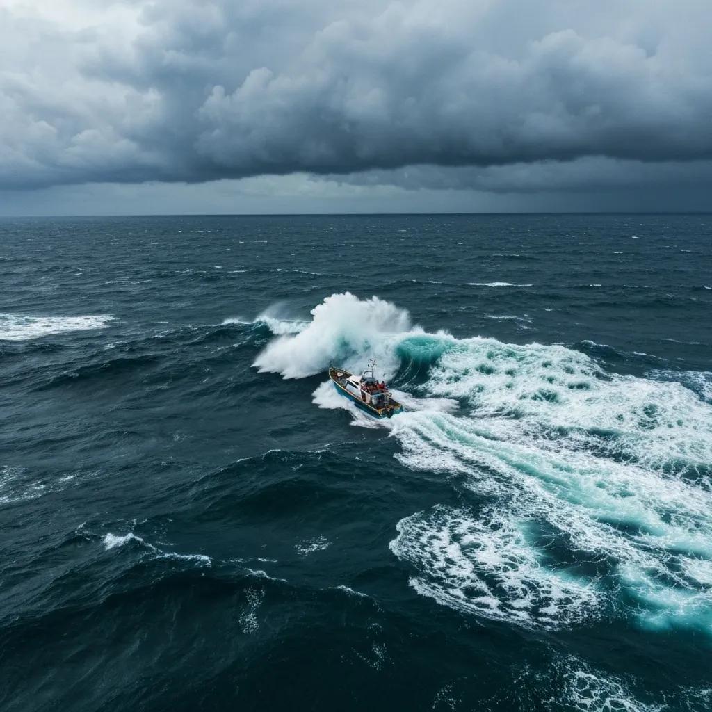 Boat in distress during a storm, illustrating the dangers of maritime negligence