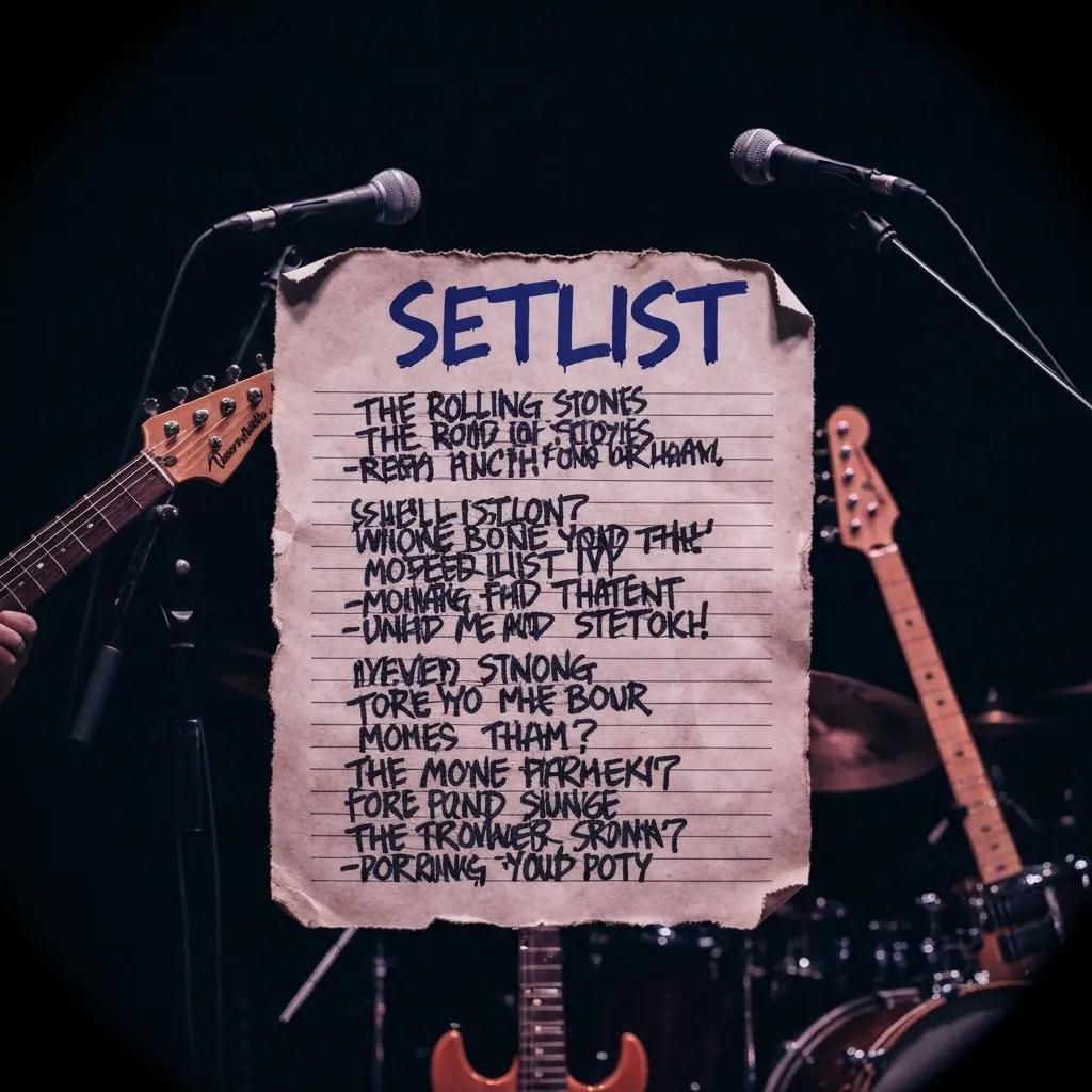 Artistic setlist for The Rolling Stones Hackney Diamonds Tour featuring iconic song titles